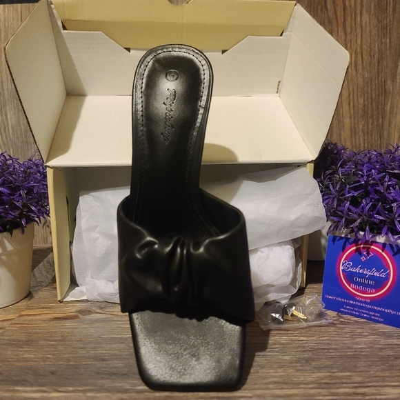 Ruched Squared Opened Toed High Heels Dress Pump Sandals Black size 6 - Picture 11 of 13